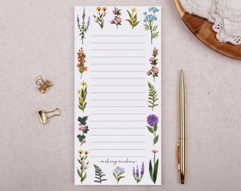 Wild Flower to do list notepad, 50 sheets to tear off - A great shopping list, note pad, desk planner, mini jotter - stationery gift.