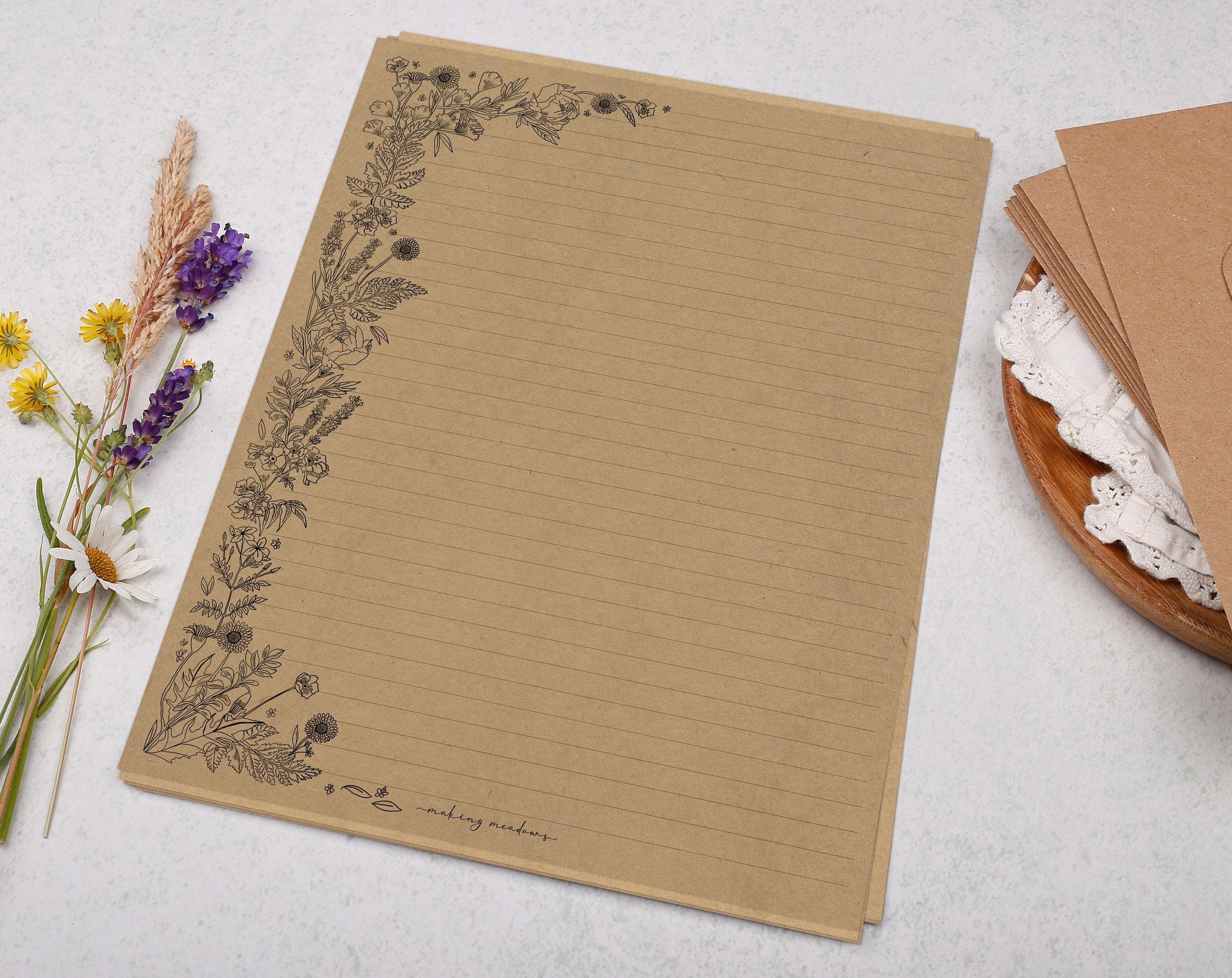 A4 Kraft Letter Writing Paper With Simple Flowers - Lined or Unlined ...