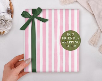 Valentine Wrapping Paper With Pink Stripe Pattern - Luxury Gift Wrap, Folded