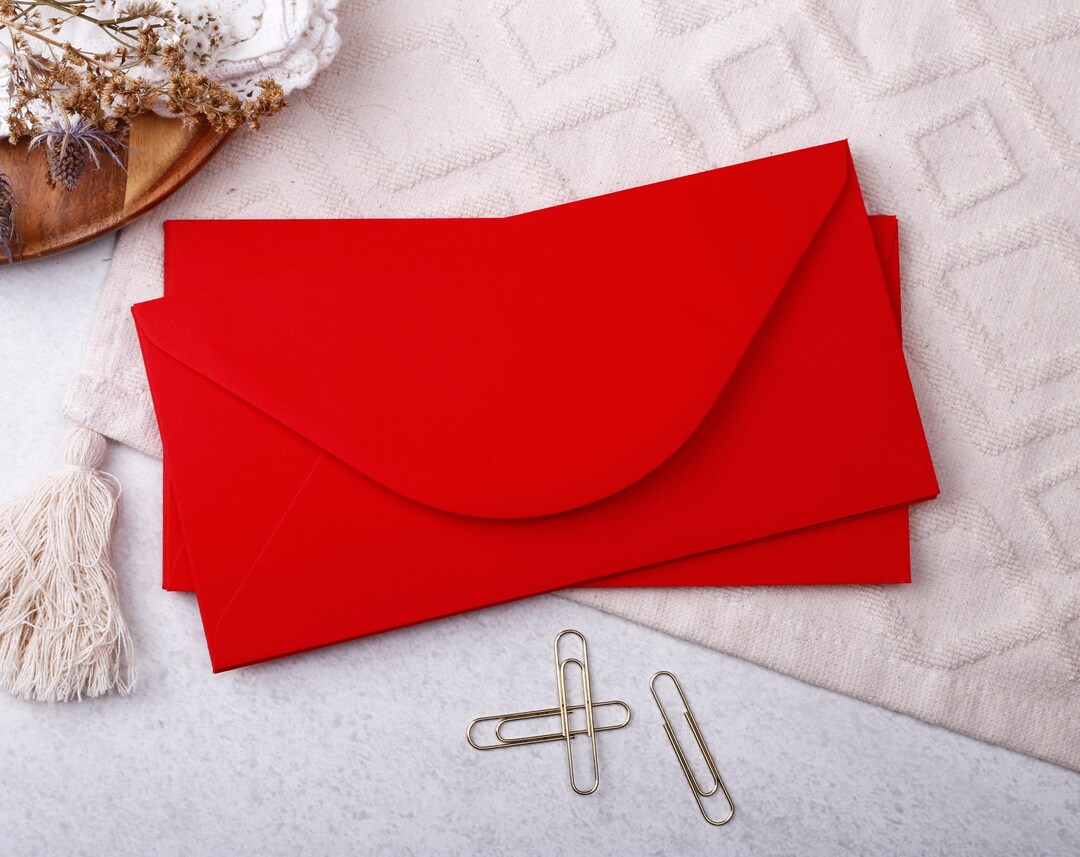 DL Red Envelopes With Gummed Flap - Coloured Envelope for Letter ...