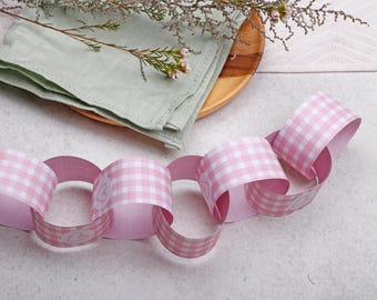 Pink Gingham Paper Chain Kit - DIY Traditional Garland, 4m Length