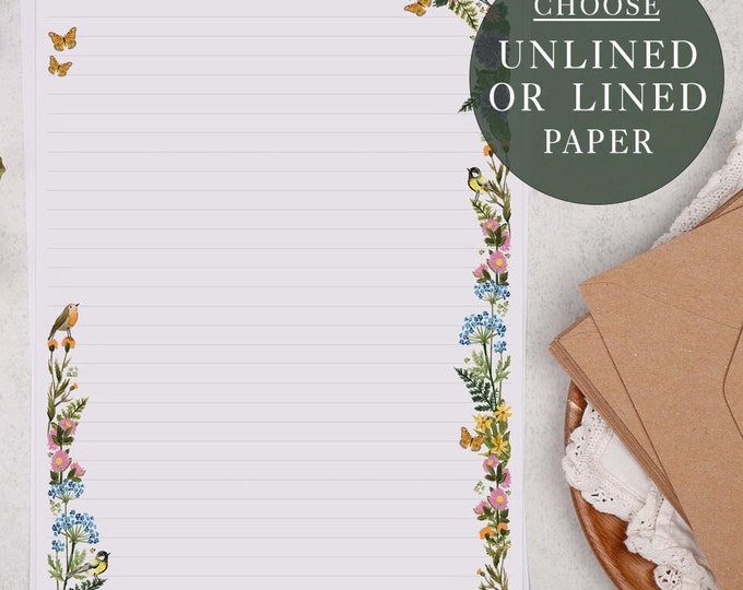 Watercolour Lined A4 Writing Paper Corner Flowers - Etsy