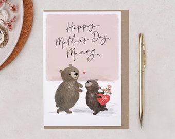 Bear Mother's Day Card for Mummy, I Love You Mum, Cute Woodland Animal Happy Mothers Day Card for Her, Mummy, Mother, Mum Greeting Card