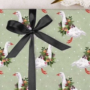 Christmas Wrapping Paper | Traditional goose gift wrap | FOLDED single sheet wrap in a beautiful matt finish with added ribbon