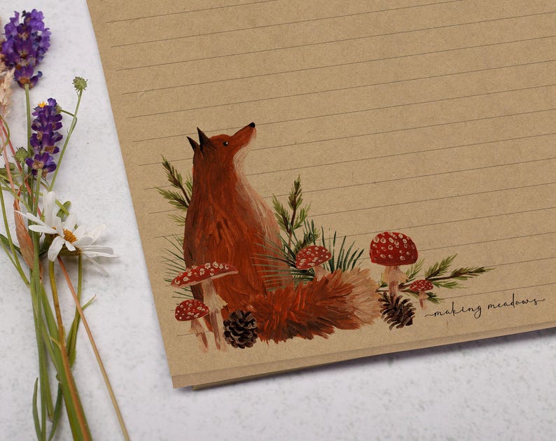 A4 Kraft Letter Writing Paper With Fox - Lined or Unlined Stationery ...