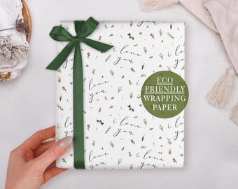 Anniversary Wrapping Paper With Floral Love Design - Luxury Gift Wrap, Folded