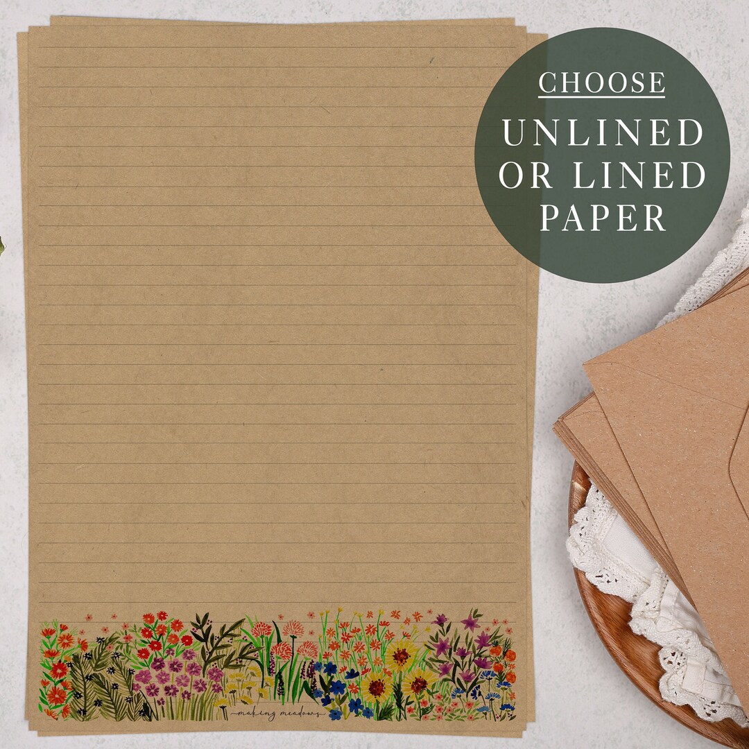A4 Kraft Letter Writing Paper Sheets | Watercolour Garden Flower ...