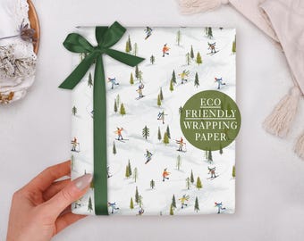 Papier cadeau de Noël avec ski alpin design rustique - emballage cadeau de luxe, plié