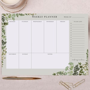 Botanical Weekly Planner desk Pad - 50 Tear Off Pages, perfect for planning your week & scheduling time - stationery gift!