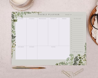 Botanical Weekly Planner desk Pad - 50 Tear Off Pages, perfect for planning your week & scheduling time - stationery gift!