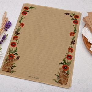 A4 Kraft Letter Writing Paper Sheets | Rabbit & Poppy Floral Design ...