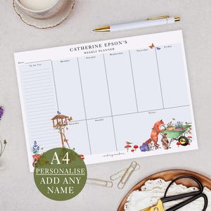 Personalised Weekly Planner Pad With Garden Fox Design - Office Desk & List Planning (A4 Size)