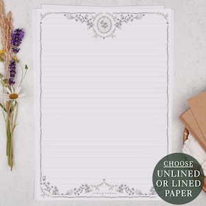 A4 Letter Writing Paper Sheets | Victorian Floral Flower & Bow Border | Lined or Unlined Paper | Stationery Gift or Thoughtful Present