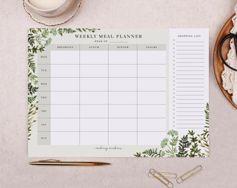 Botanical Weekly Meal Planner Pad - 50 Tear Off Pages, perfect for planning your food & making a shopping list - Make meal planning fun!