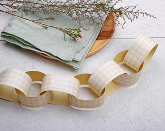Yellow Gingham Paper Chain Kit - DIY Traditional Garland, 4m Length
