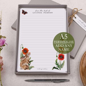 A5 Personalised Letter Writing Paper Box With Rabbit - Lined or Unlined Stationery Set