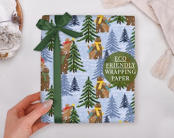 Papier cadeau de Noël avec des oursons de la forêt - Emballage cadeau pour enfants, plié