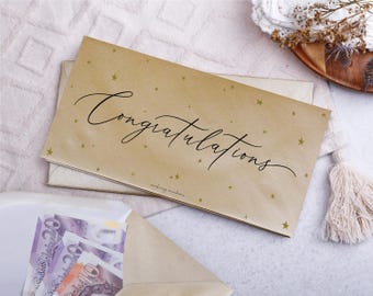 DL Gold Money Envelopes - Congratulations Star Pattern Card & Voucher Wallet