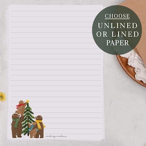 A5 Christmas Letter Writing Paper Sheets | Woodland bears | Lined or Unlined Paper | Stationery Gift or Thoughtful Present