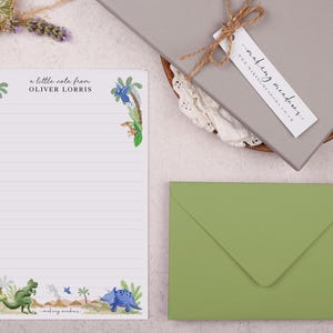 Childrens Stationery Set Gift with Personalised Stationery with Dinosaur Design