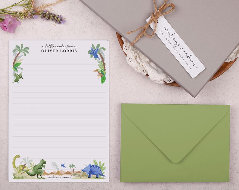 Childrens Stationery Set Gift with Personalised Stationery with Dinosaur Design