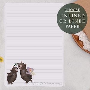 A5 Christmas Letter Writing Paper Sheets | Kissing Bears Under Mistletoe | Lined or Unlined Paper | Stationery Gift or Thoughtful Present