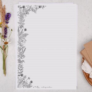 A4 Letter Writing Paper With Floral Flower Border - Lined or Unlined ...