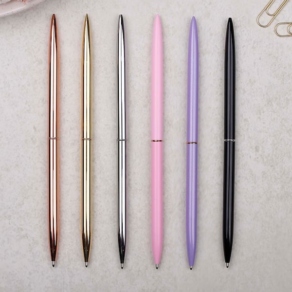 Wedding Guest Book Ballpoint Pen | Slim Metal Pen | Premium Metallic Modern Pen | Black Ink | Letter Writing Pen | Stationery Stylish Pen