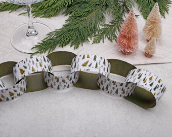 Christmas Paper Chain Kit With Green Scandi Tree - DIY Traditional Garland, 4m Length