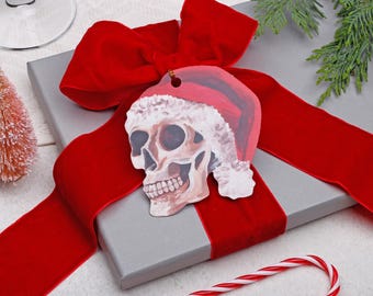 Gothic Skull Christmas Gift Tags - 12 Pack With Alternative Goth Design & Gold Twine