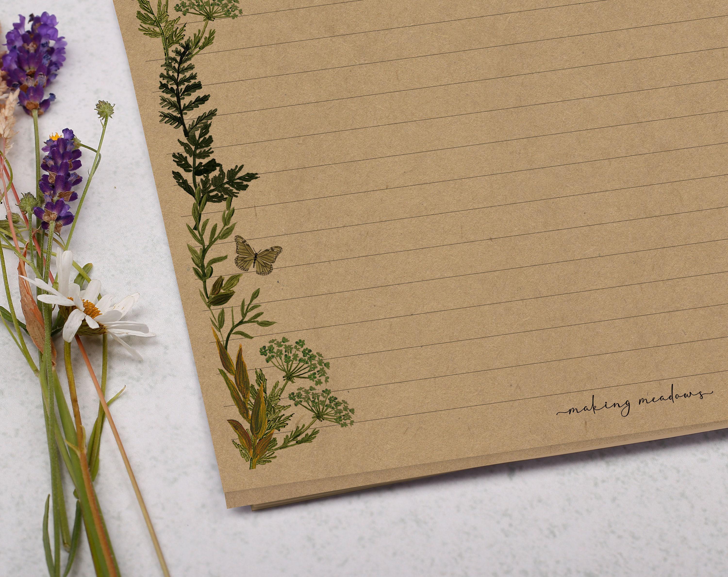 A4 Kraft Letter Writing Paper With Botanical Greenery - Lined or ...