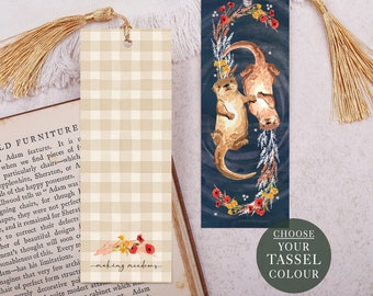 Otter Bookmark with or without gold tassel - Double sided design - Makes the perfect Christmas gift for a book lover & keen reader