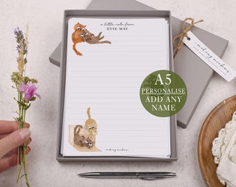 A5 Personalised Letter Writing Paper Box With Cat Design - Lined or Unlined Stationery Set