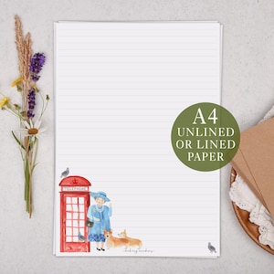 A4 Letter Writing Paper With The Queen - Lined or Unlined Stationery Set