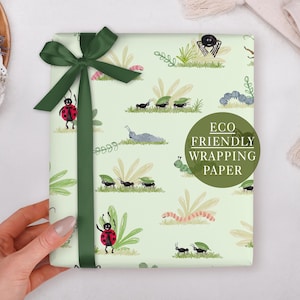 Birthday Wrapping Paper for Children With Green Insect & Bug Design - Luxury Gift Wrap, Folded