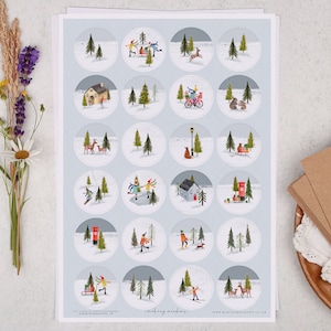 Christmas Sticker Sheet With Festive Snow Village Circle Stickers, Perfect for Christmas Card Envelope Seals, Advent Calendars & Writing