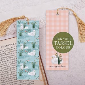 Swan Bookmark With Tassel - Blue Double Sided Reading Marker For Book Lover