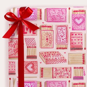 Matchbox Pun Gift Wrapping Paper for Her Or Him | Love Anniversary & Valentine Wrapping Paper | FOLDED Single Sheet Luxury Gift Wrap