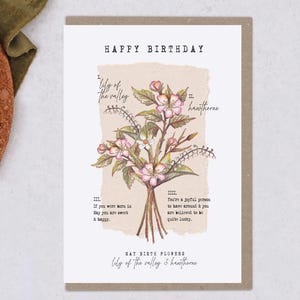 May Birth Flower Card For Her | Birth Month Lily of the Valley & Hawthorne | Floral Happy Birthday Greeting Card for Mum, Wife or Friend
