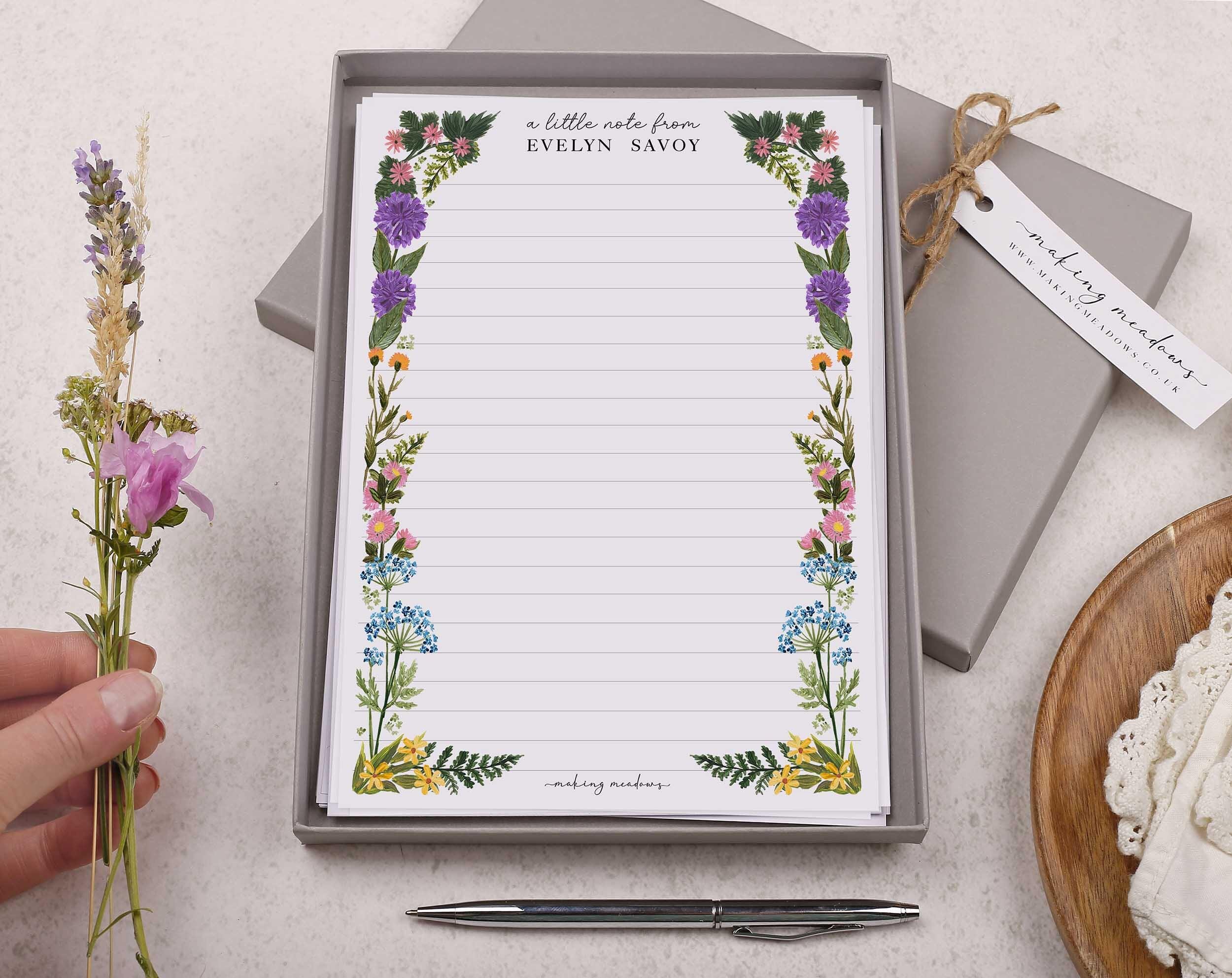 A5 Personalised Letter Writing Paper Box With Meadow Flowers - Lined or ...