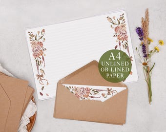 A4 Landscape Letter Writing Paper With Ribbon Design - Lined or Unlined Stationery Set