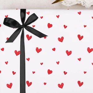 Luxury Valentine Wrapping Paper With Red Heart Love Design For Anniversary, Wife, Husband, Boyfriend, Girlfriend | FOLDED Gift Wrap Sheet