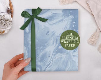 Birthday Wrapping Paper With Dark Blue Marble Design - Luxury Gift Wrap, Folded