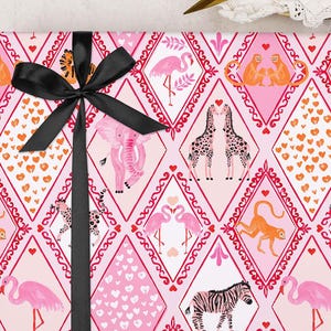 Luxury Valentine Wrapping Paper Love Animal Design For Anniversary, Wife, Husband, Boyfriend, Girlfriend | FOLDED Gift Wrap Sheet