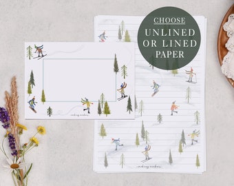 A5 Letter Writing Paper With Envelopes | Winter Writing Set With Skiing & Snowboarding Design | Lined or Unlined Paper | Stationery Gift Set