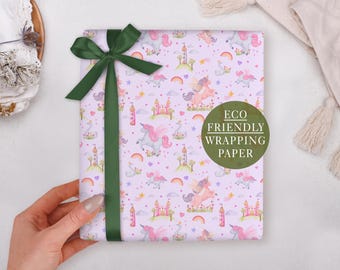 Unicorn Wrapping Paper for Children With Purple Birthday Design - Luxury Gift Wrap, Folded