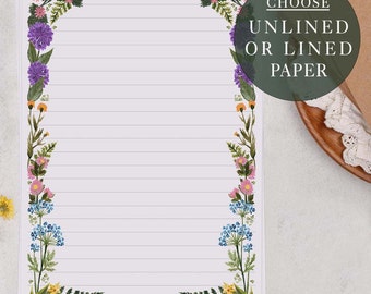 A5 Letter Writing Paper Sheets | Pretty Floral, Meadow Flower Border  | Lined or Unlined Paper | Stationery Gift or Thoughtful Present