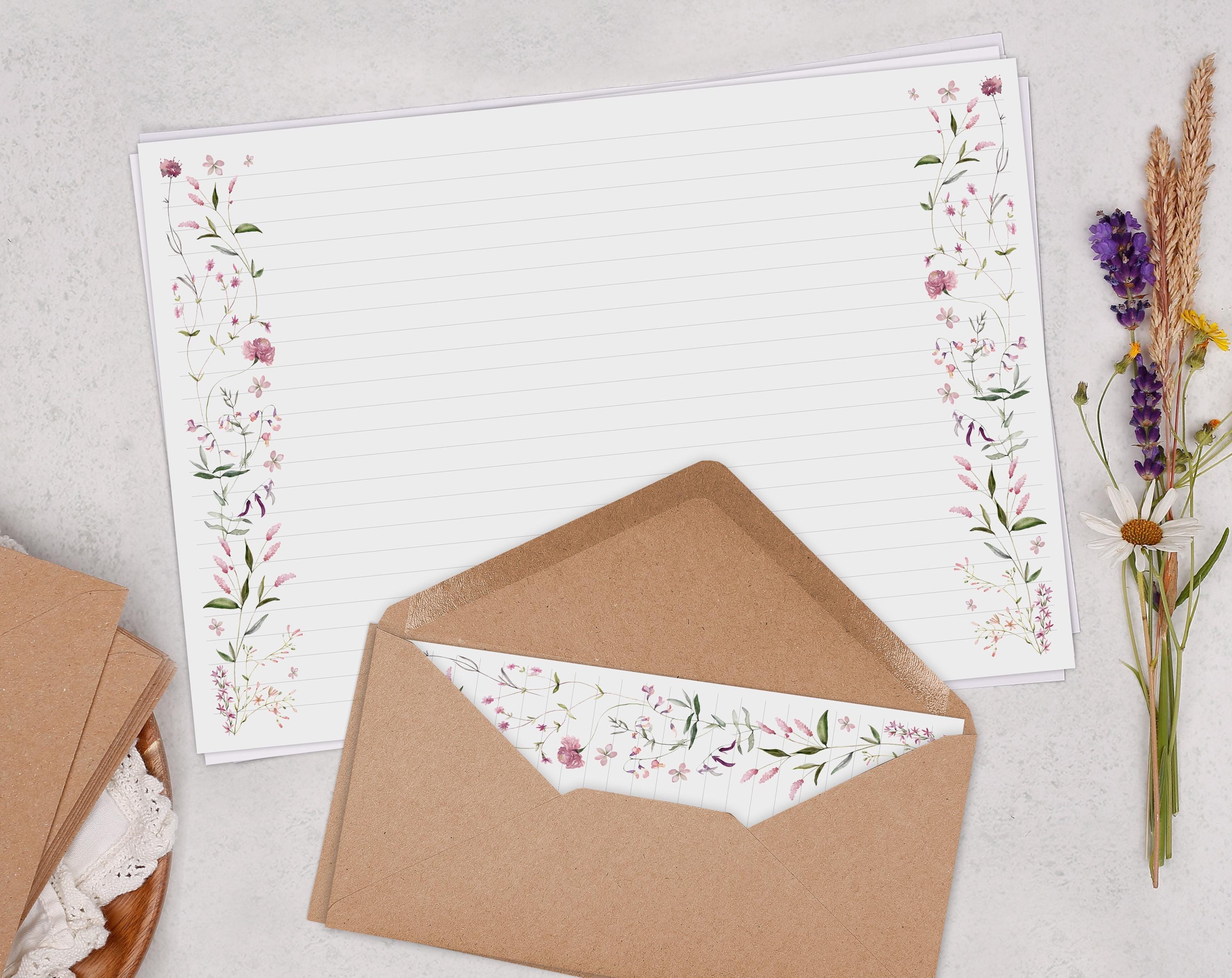 A4 Landscape Letter Writing Paper With Pink Floral - Lined or Unlined ...