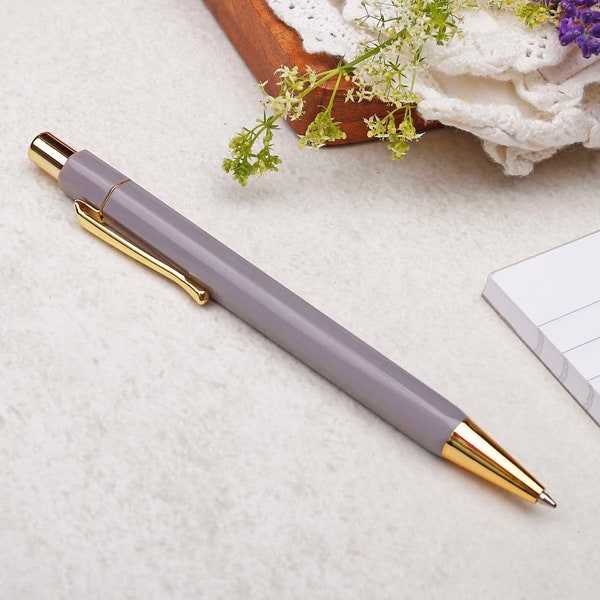 Grey & Gold Ballpoint Pen | Wedding Pen | Cute Modern Pen | Guestbook Pen | Black Ink | Letter Writing Pen | Stationery Stylish Pen