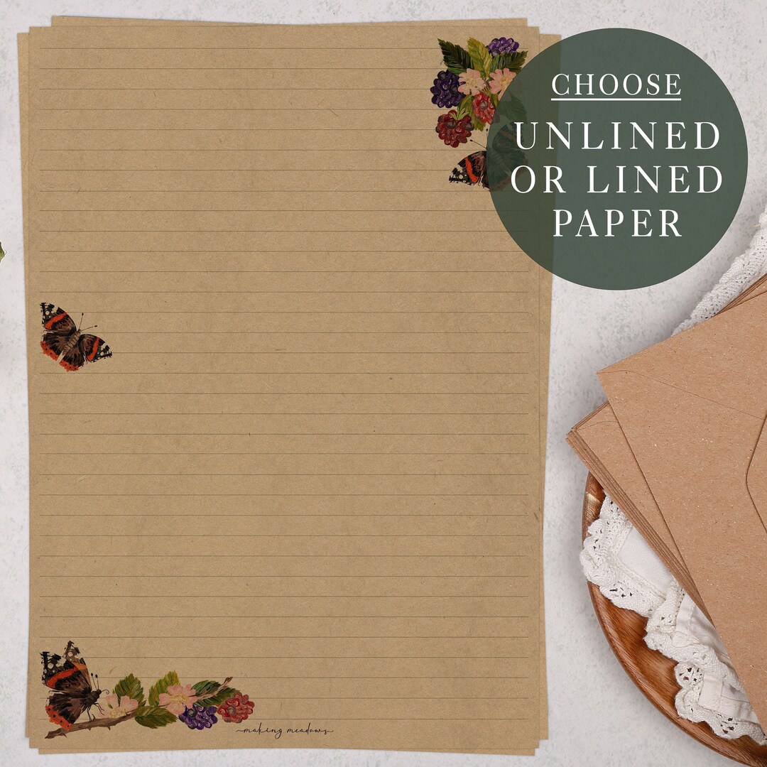 A4 Kraft Letter Writing Paper Sheets | Pretty Garden Butterfly ...